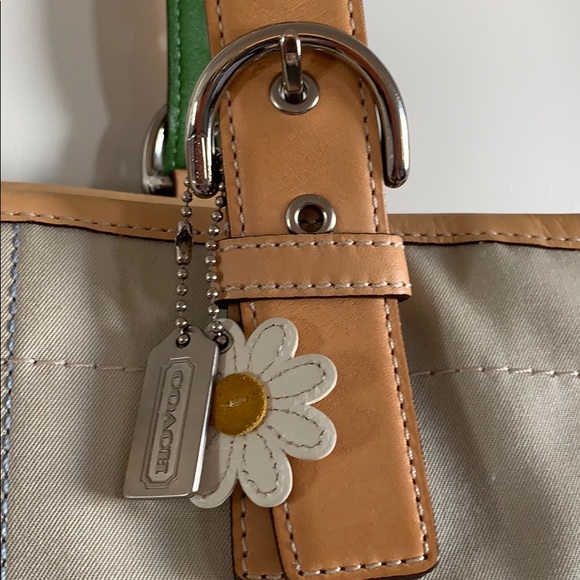 Coach canvas/leather zip-top color block tote. - Picture 2 of 8